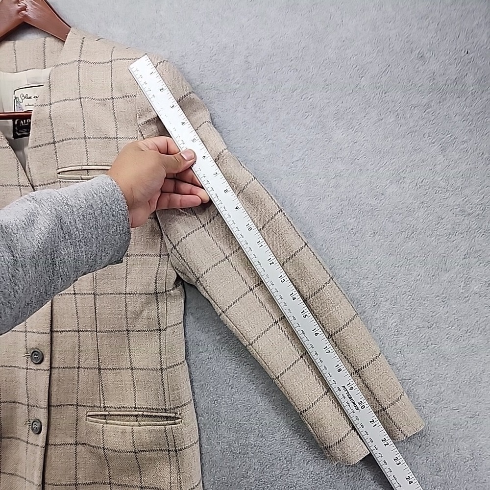 VTG Fausta Bianchi Womens Wool Alpaca Tan Plaid Blazer Jacket ITALY Cashmere - Picture 11 of 16